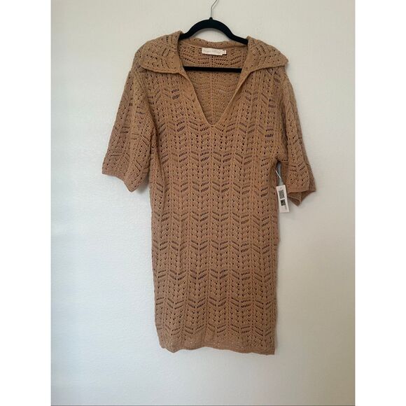 SHORT SLEEVE V-NECK KNITTED MINI DRESS NEW - Picture 2 of 6